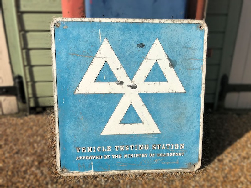 Original embossed aluminium MOT testing sign