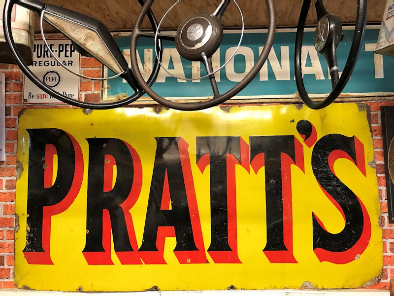 Original large enamel Pratts sign