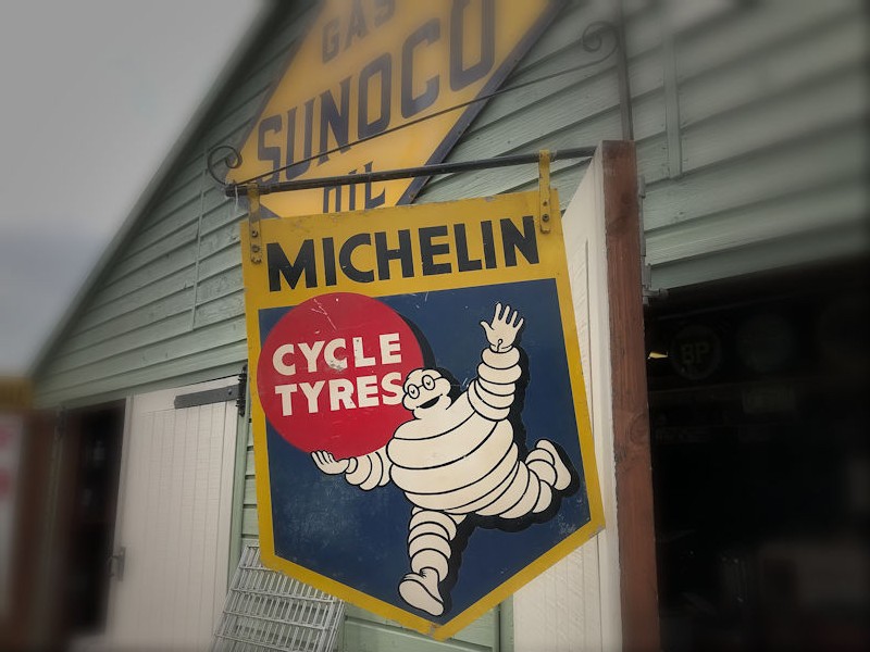 Original double sided tin Michelin cycle tyres sign