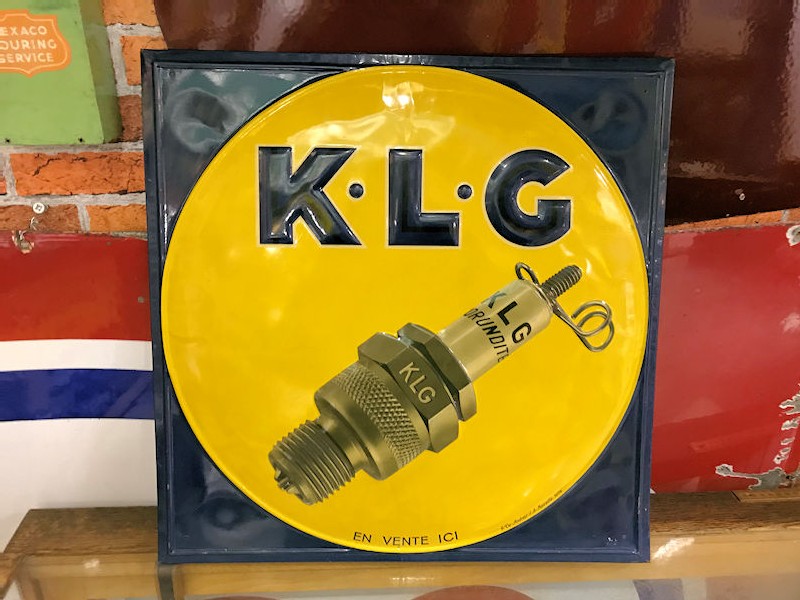 Original 1940s French embossed tin KLG sign