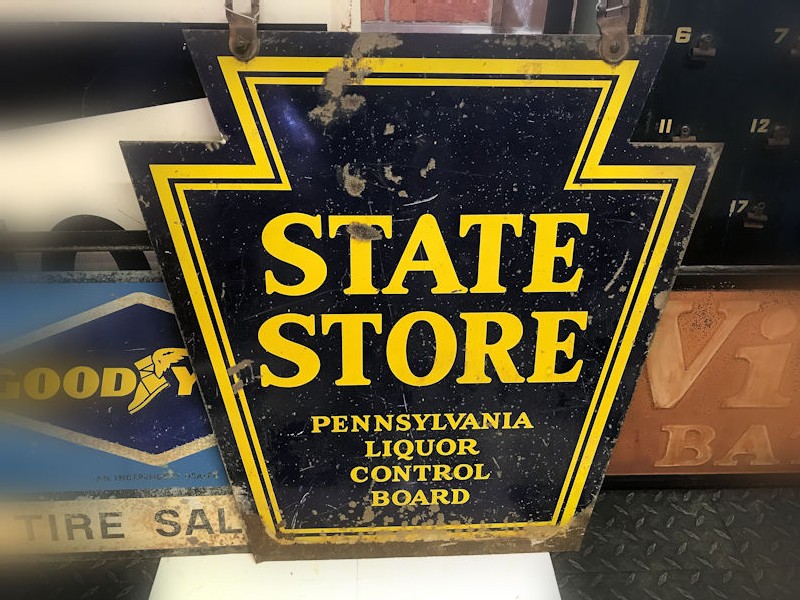 Vintage State Store Pennsylvania Liquor Control Board doubled sided metal sign