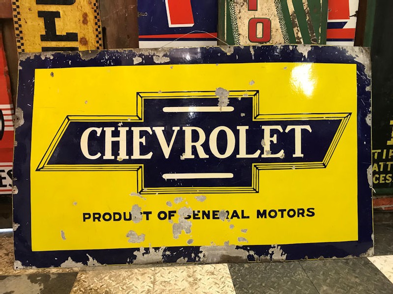  Large rare enamel Chevrolet Product of GM sign