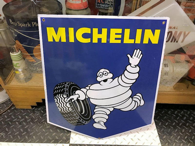Double sided enamel Michelin shield shape sign