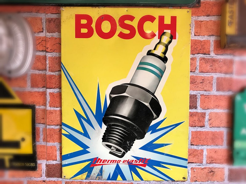 1960s Bosch spark plug thermoplastic lithographic tin sign