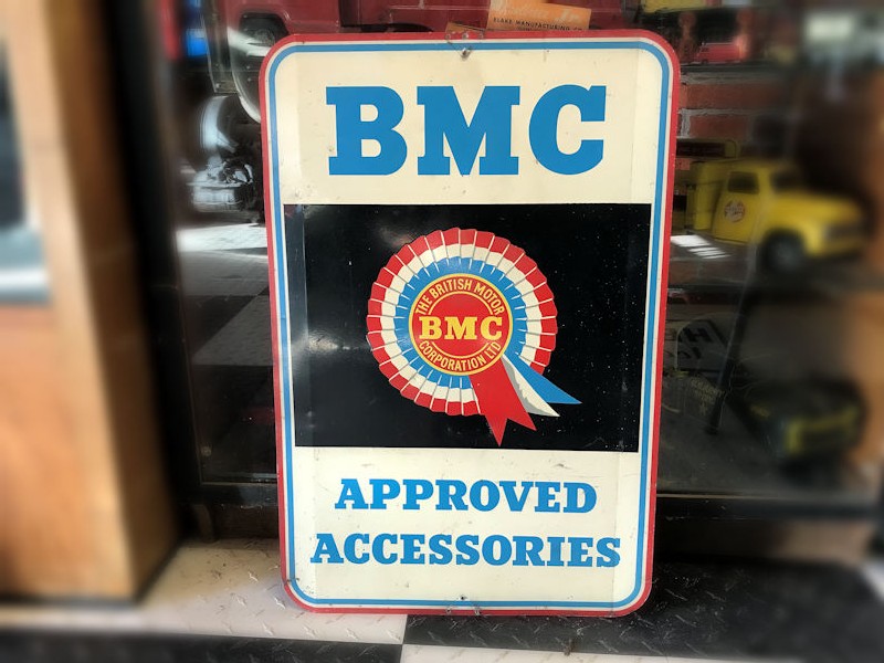 Original double sided tin BMC dealership sign