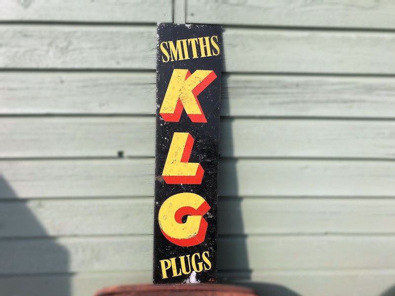 Original painted tin Smiths KLG spark plugs sign