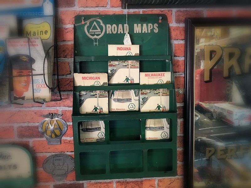 1950s Cities gas station map display and maps