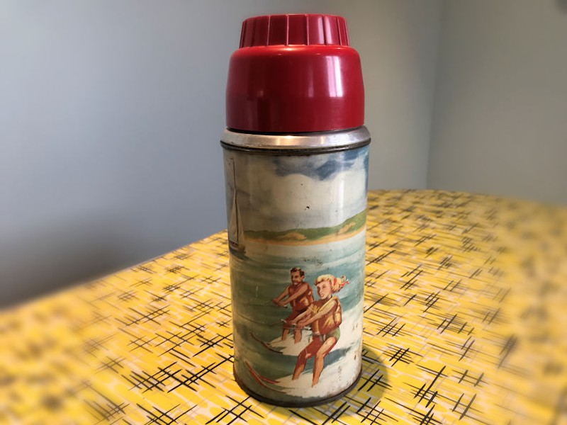 1950s water skiing scene vintage thermos flask