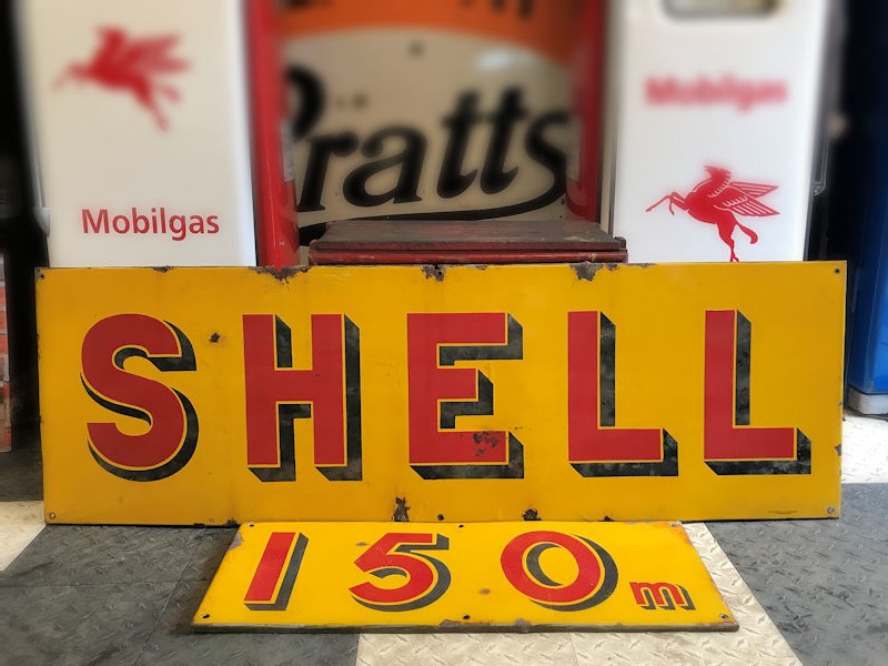 1940s Enamel Shell sign and distance marker