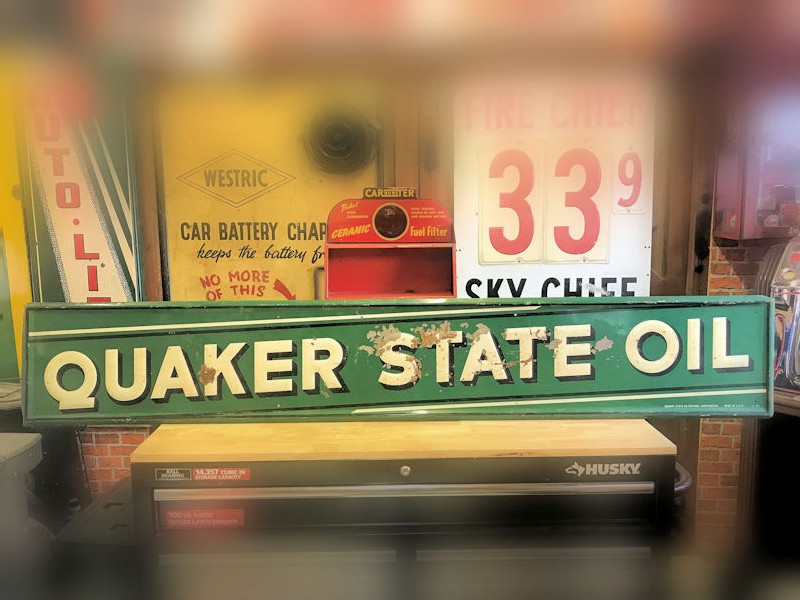 1950s embossed tin Quaker State Oil sign
