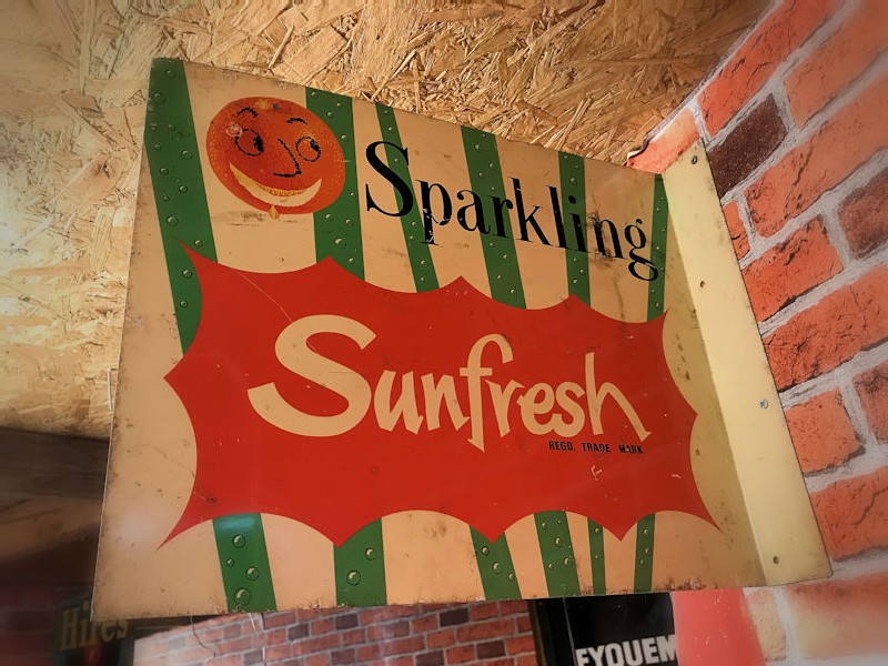 1960s double sided Sparkling Sunfresh tin flange sign