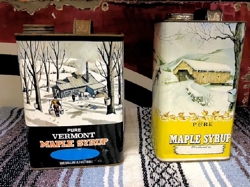 Vintage maple syrup cans