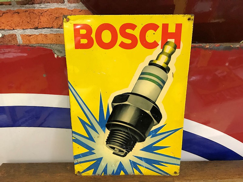 Bosch spark plug themed tin sign