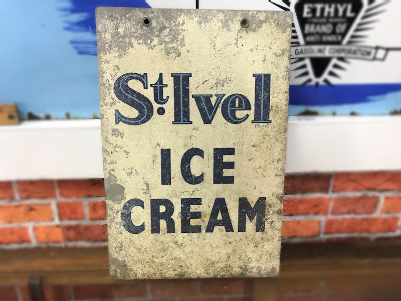 Original double sided painted tin St Ivel ice cream sign
