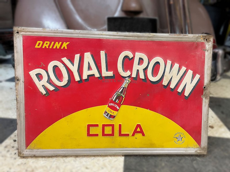 Original embossed tin Royal Crown cola sign