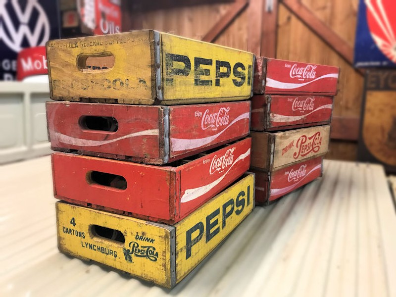 Original vintage Pepsi and Coca Cola wooden crates