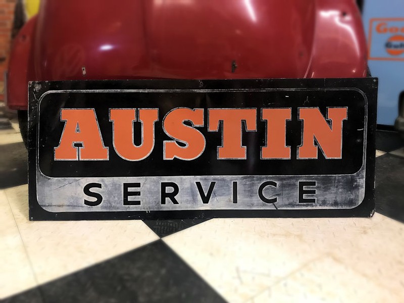 Painted tin Austin dealership service sign