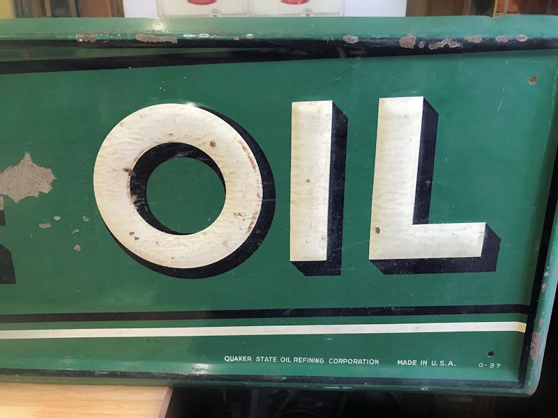 1950s embossed tin Quaker State Oil sign