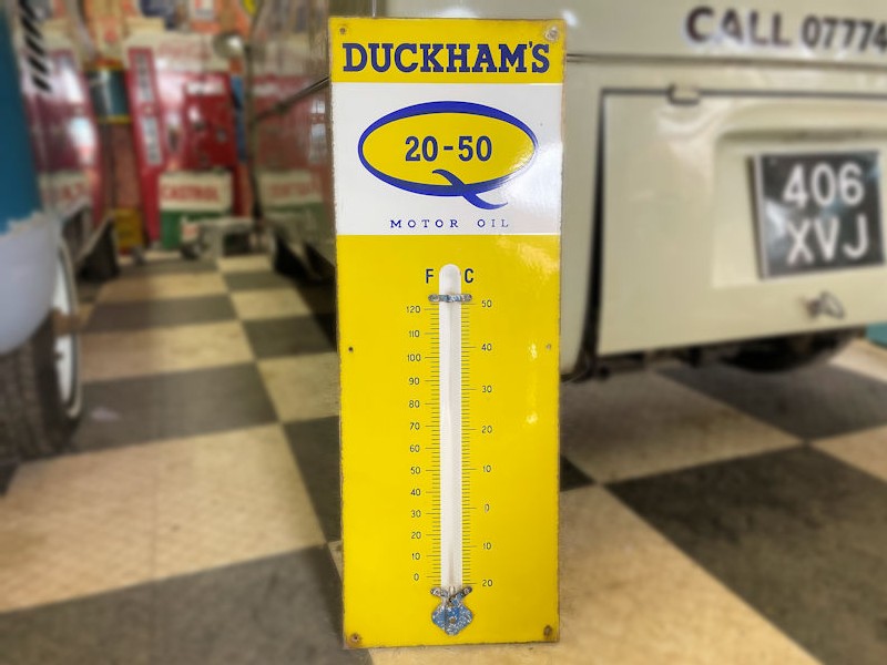 Original enamel Duckhams thermometer sign