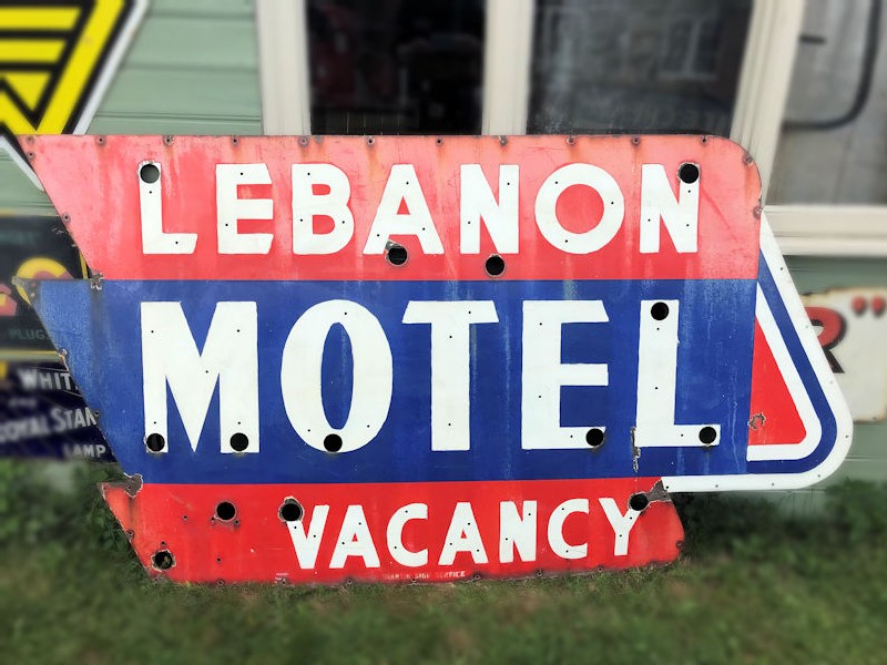 Original enamel 1960s Lebanon Motel vacancy sign