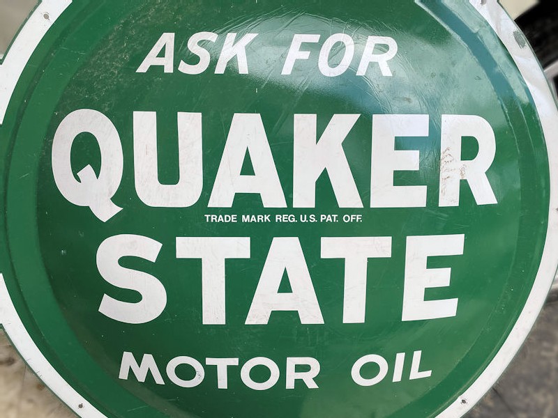 Original painted tin Quaker State Motor Oil circular sign