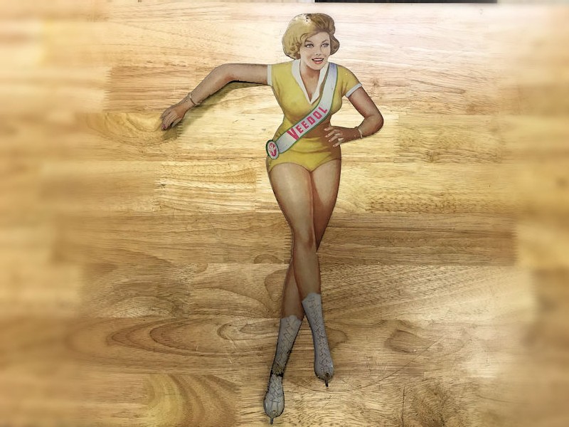 Original 1950s Veedol ice skating pin up girl
