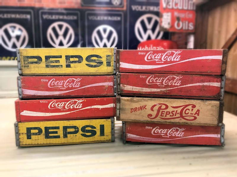 Original vintage Pepsi and Coca Cola wooden crates