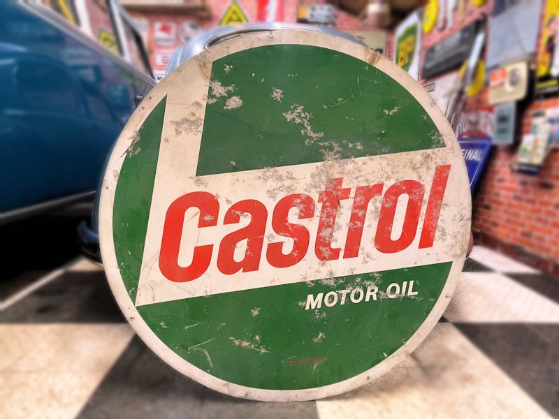 Original painted tin circular double sided Castrol sign