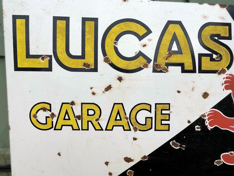 Original enamel Lucas Garage sign