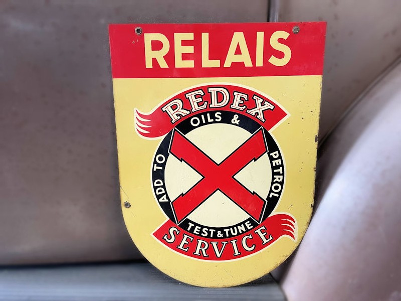 Original painted tin Redex Relay Service double sided sign