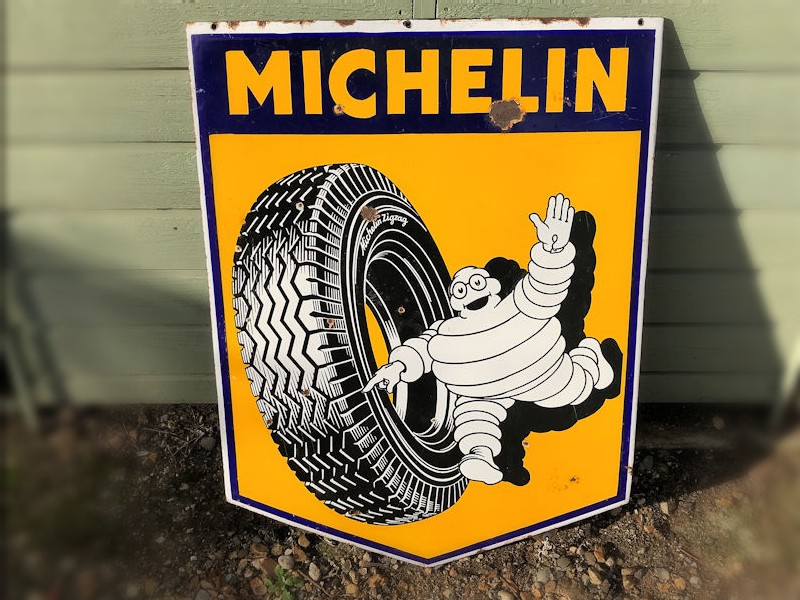 Original 1959 enamel Michelin zig zag tyres sign