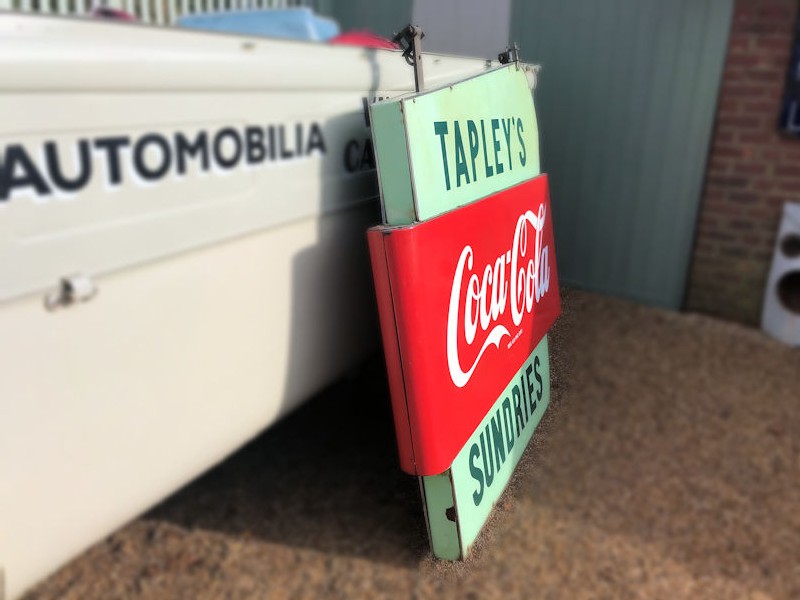 Original double sided enamel Tapleys Sundries grocery store Coca Cola sign