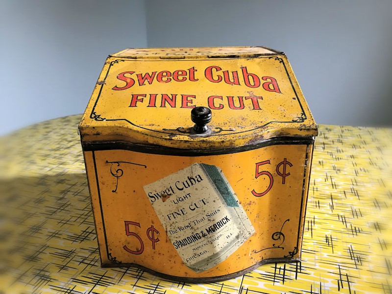 Early 19th century Sweet Cuba fine cut tobacco store counter display tin