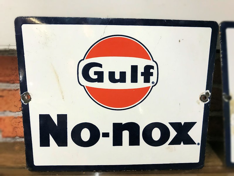 Original enamel porcelain No Nox gas petrol pump plates