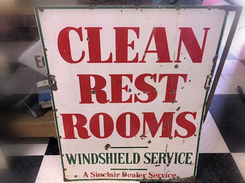 1950s Double sided enamel Sinclair Gas Station Restroom sign