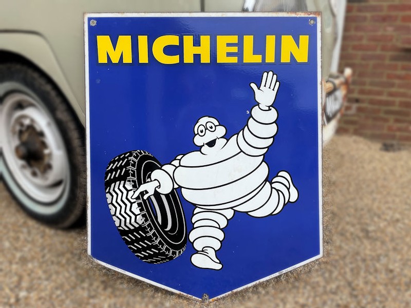 Original 1972 double sided enamel Michelin sign