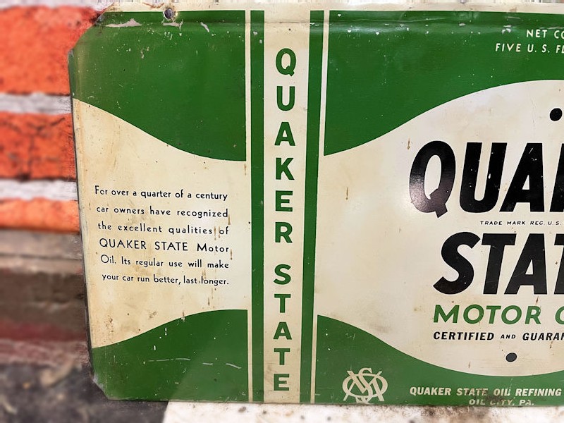 Original Quaker State Motor Oil tin sign