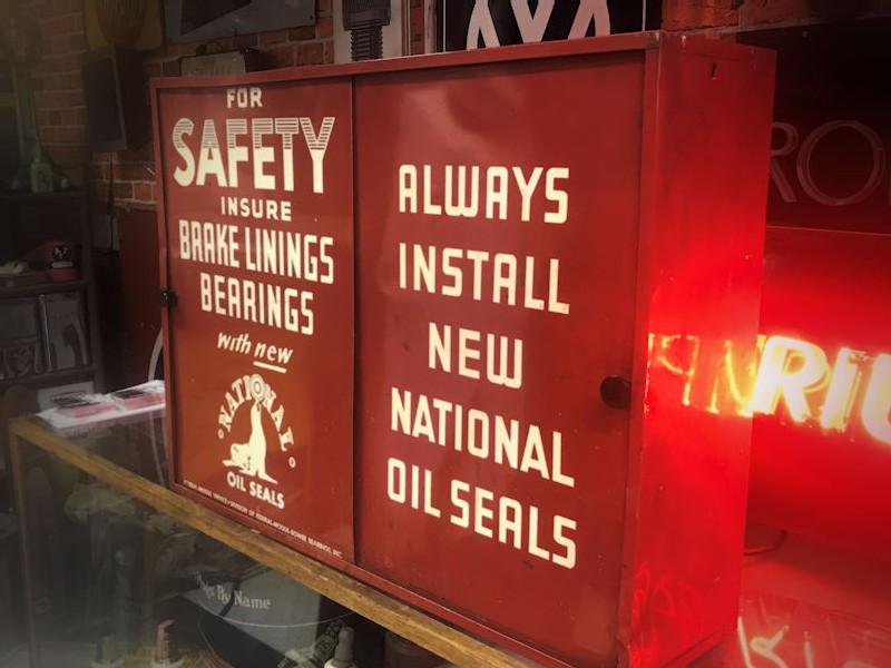 National Oil Seals brake linings bearings tin display cabinet