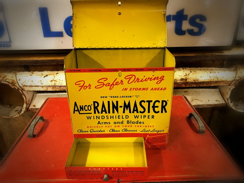 1950s Anco Rainmaster Wiper Blades and Arms counter or wall mounted display cabinet
