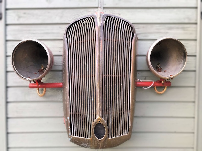 Vintage car grill and headlights