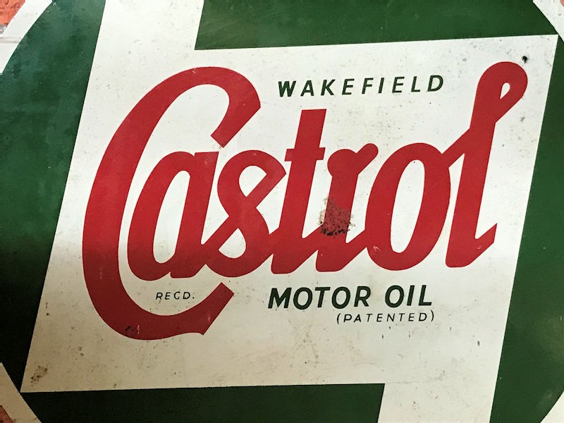 Original painted tin Castrol oil pump sign 