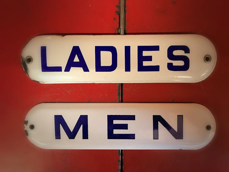 Original enamel gas station restroom signs