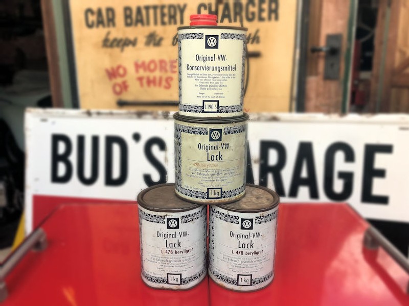 Original VW beryllgrun polish and paint tins