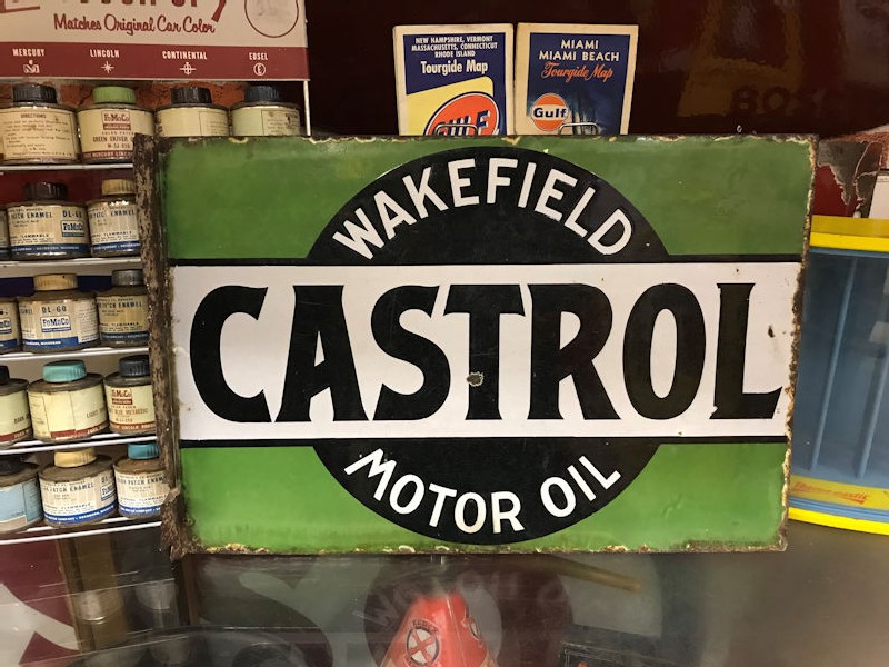 Circa 1930 double sided enamel Castrol Wakefield flange sign