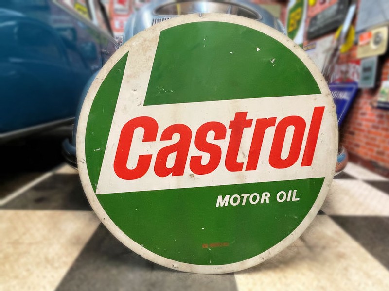 Original painted tin circular double sided Castrol sign