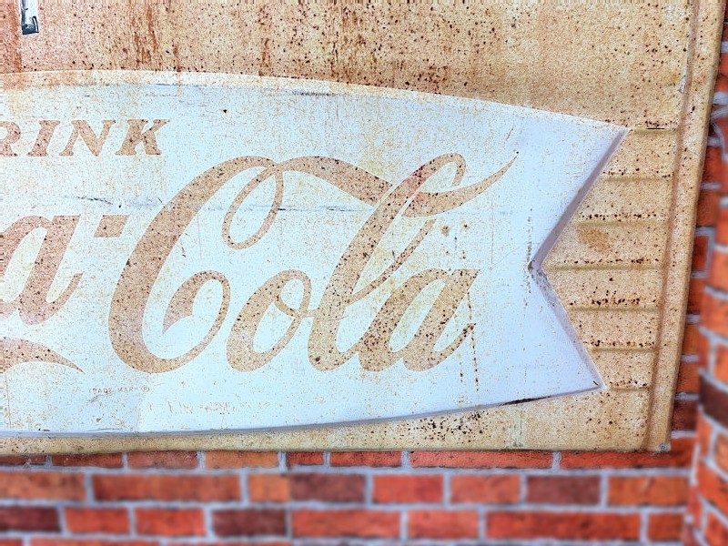 Original 1960s embossed tin Coca Cola Fishtail sign