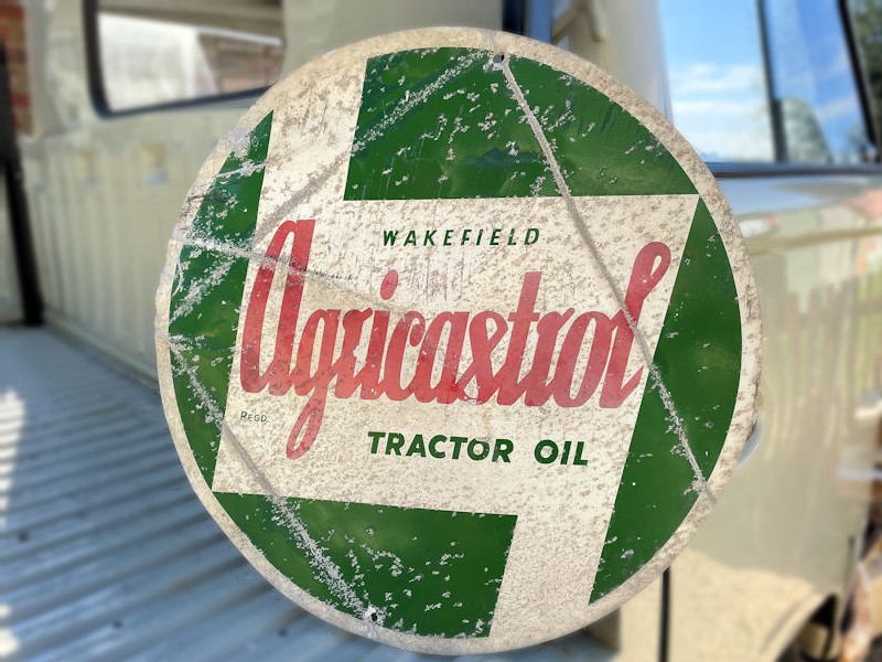Original 18 inch Wakefield Agricastrol tractor oil tin sign