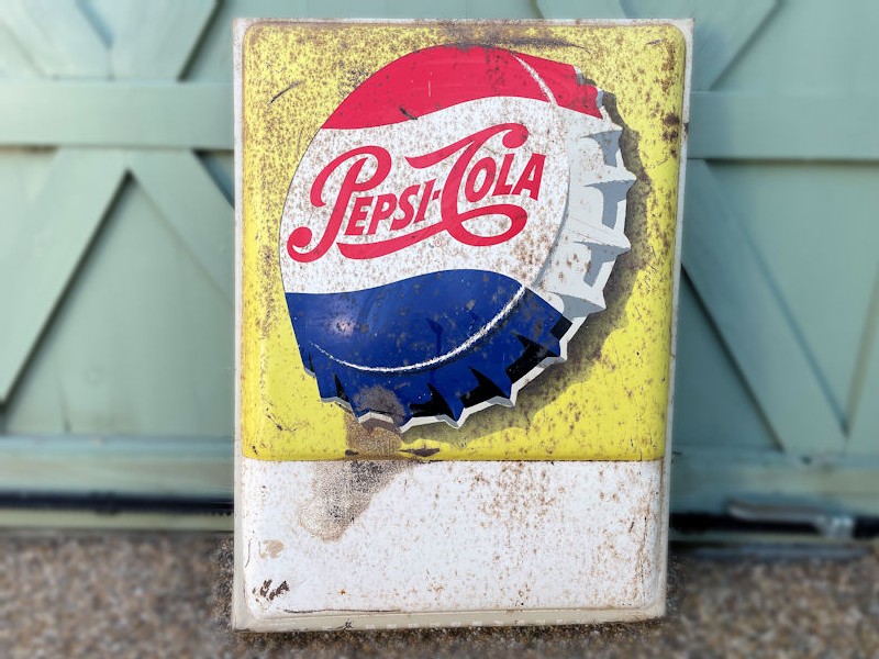 Original 1950s Pepsi Cola gas station tin sign