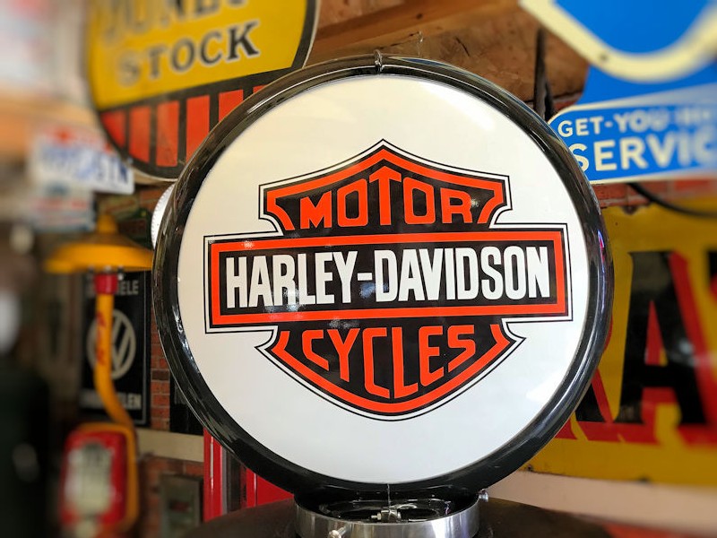 Late 1940s Harley Davidson themed original Bennett gas/petrol pump