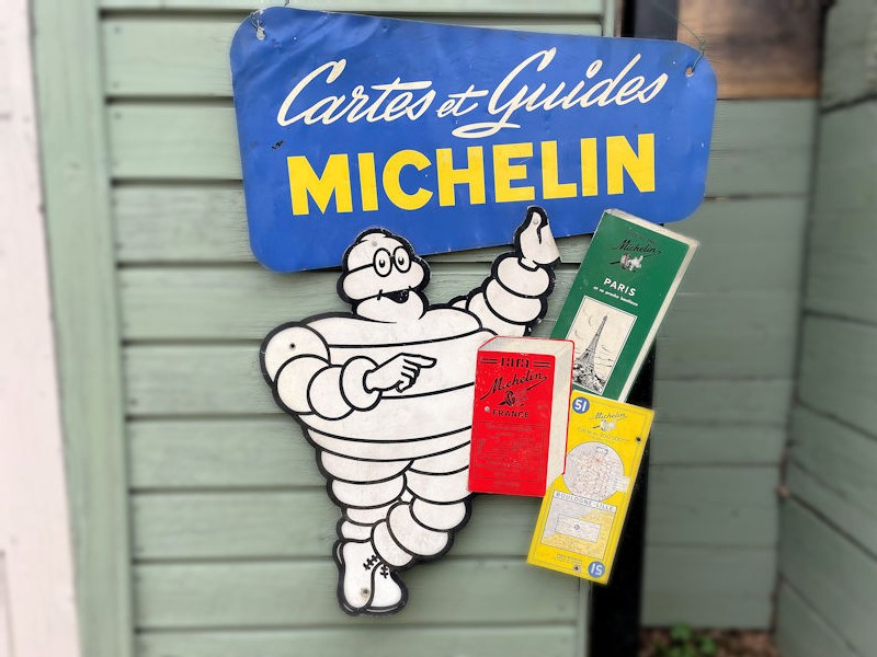 Original painted tin Michelin Cartes et Guides map and guides sign